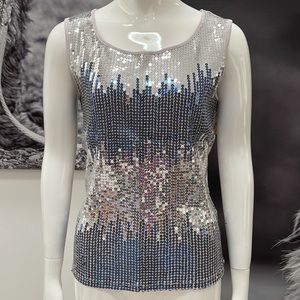 Style & Co Silver & Blue Sequined Tank Top - Small NWT